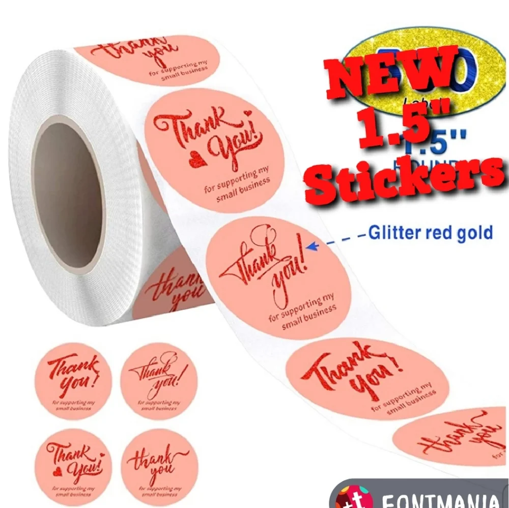 100  1.5inch Pink & Glitter Red Gold Stickers